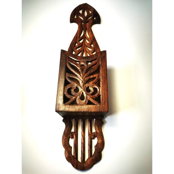 Wall Pocket HAND MADE Wood Sheesham - Wall Mount Vintage Made in India - Picture 1 of 9